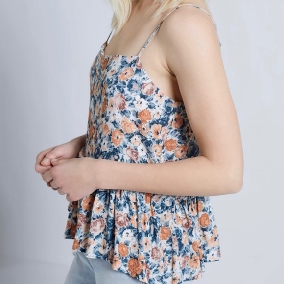 Current Elliott Blue Orange Floral Peplum Cami Tank Top Size 0 - Picture 2 of 10